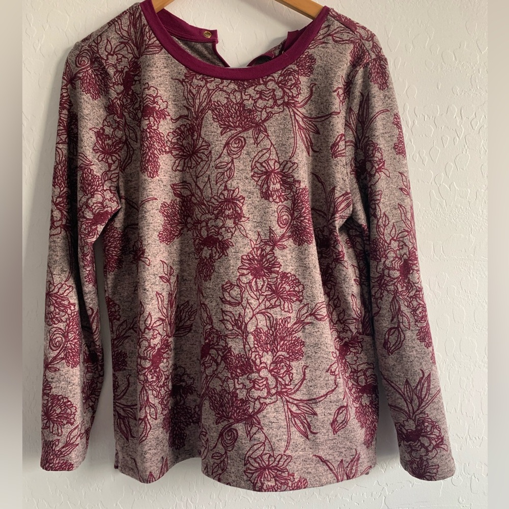 St. John's Bay Burgundy Floral Long Sleeve Top